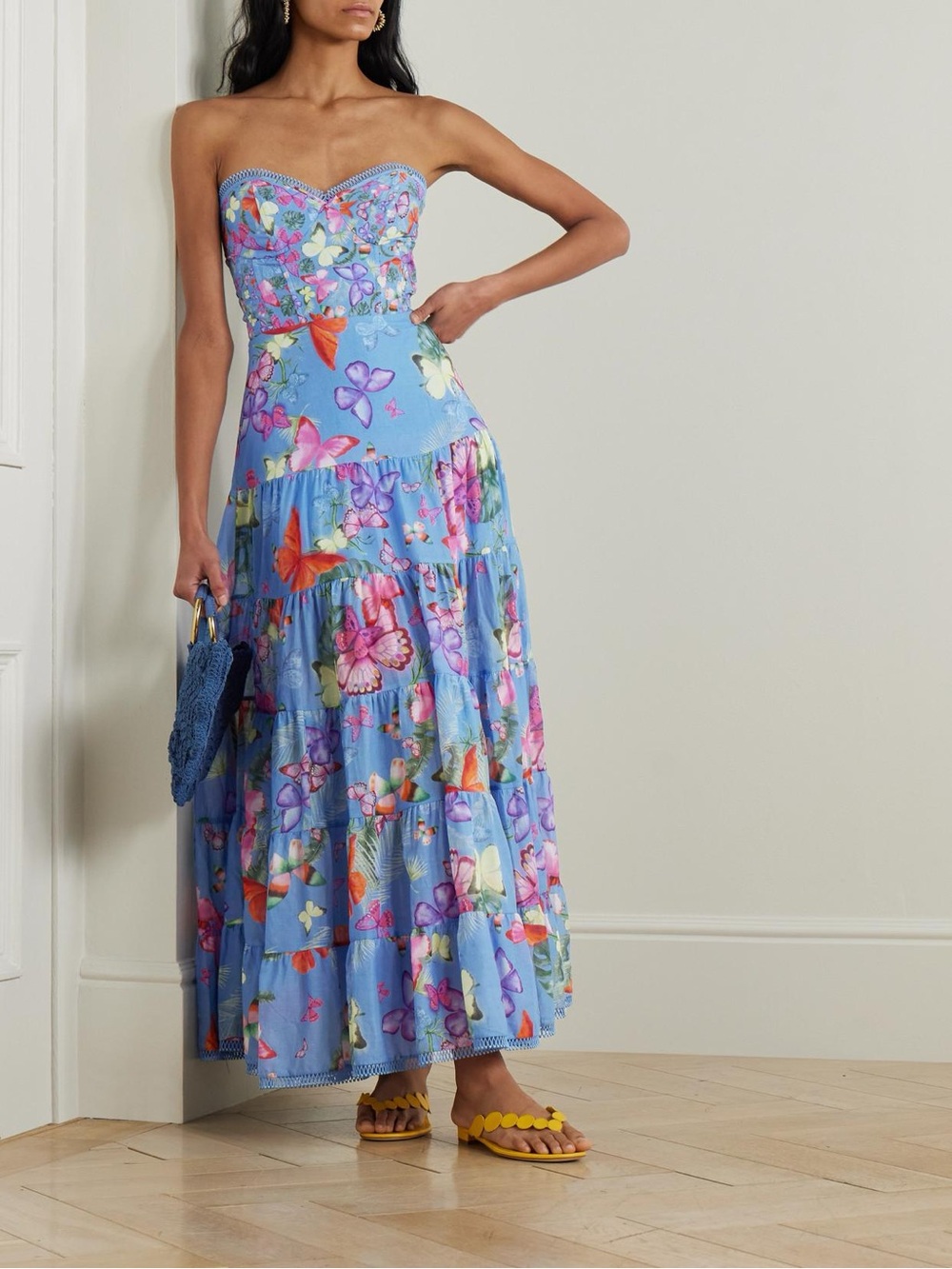 Charo Ruiz Ibiza Danny long strapless dress in blue butterfly print